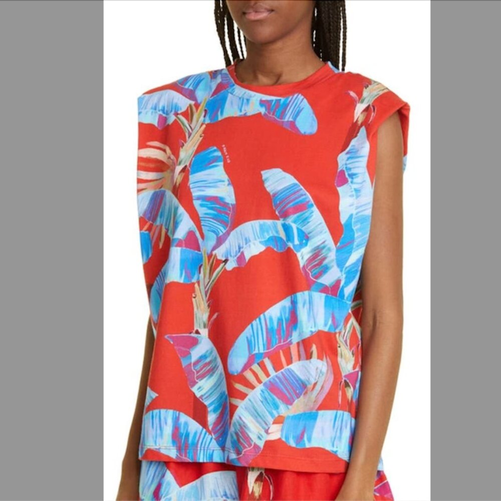 FARM Rio Sweet Jungle Frond Print Cotton Muscle T-Shirt